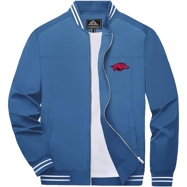 Men's Arkansas Razorbacks Lightweight Zip-Up Bomber Jacket with Ribbed Collar and Cuffs Versatile Casual Outerwear