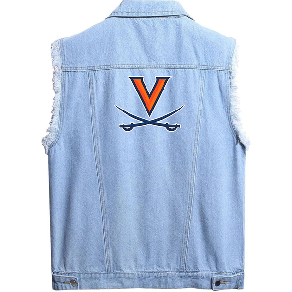 Men's  Virginia Cavaliers  Sleeveless Distressed Denim Vest Rugged Black Jean Jacket