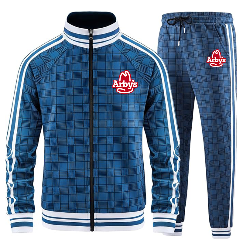 Men's Arbys Full-zip Long Sleeve Plaid Track Jackets and Pants 2 Piece