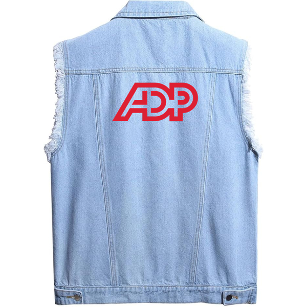 Men's ADP Sleeveless Distressed Denim Vest Rugged Black Jean Jacket