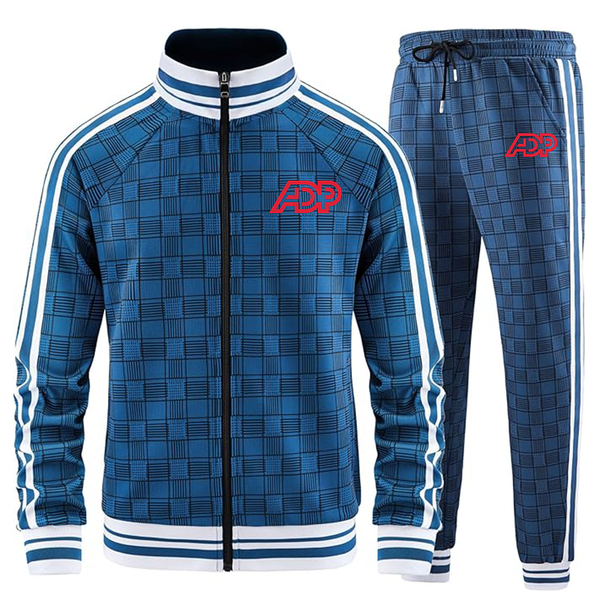 Men's ADP Full-zip Long Sleeve Plaid Track Jackets and Pants 2 Piece