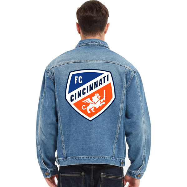 Men's  FC Cincinnati Vintage Distressed Denim Jacket Stylish Casual Jean Outerwear