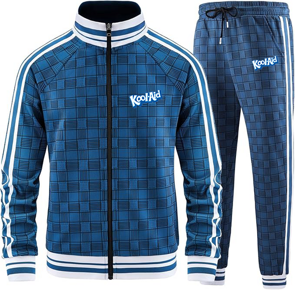 Men's kool-Aid Tracksuits Full-zip Long Sleeve Plaid Track Jackets and Pants 2 Piece