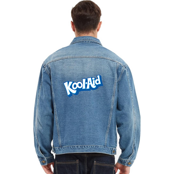 Men's  kool-Aid Vintage Distressed Denim Jacket Stylish Casual Jean Outerwear