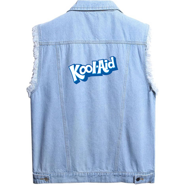 Men's kool-Aid Sleeveless Distressed Denim Vest Rugged Black Jean Jacket
