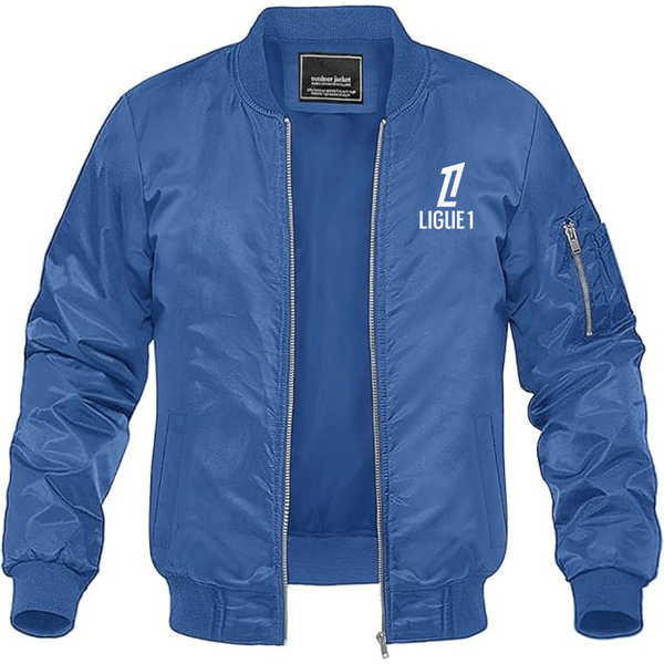 Men's Ligue 1 Logo Lightweight Bomber Jacket Windbreaker Softshell Varsity Jacket Coat