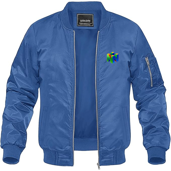 Men's Nintendo N64   Logo Lightweight Bomber Jacket Windbreaker Softshell Varsity Jacket Coat