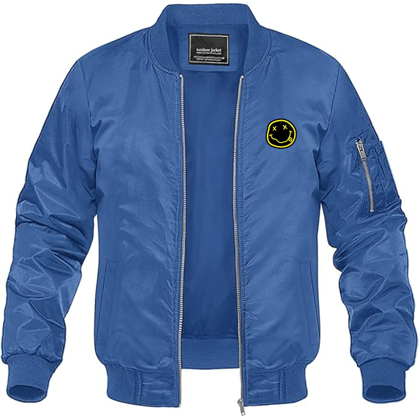 Men's Nirvana Yellow and Black Face Lightweight Bomber Jacket Windbreaker Softshell Varsity Jacket Coat