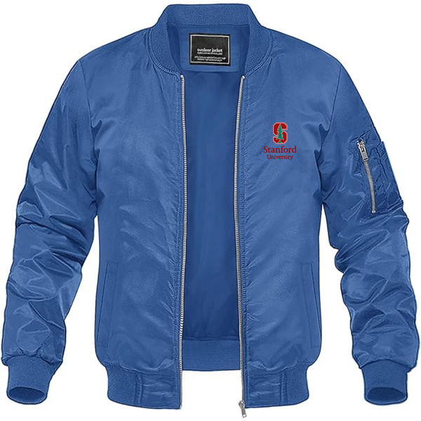 Men's Stanford University Logo Lightweight Bomber Jacket Windbreaker Softshell Varsity Jacket Coat