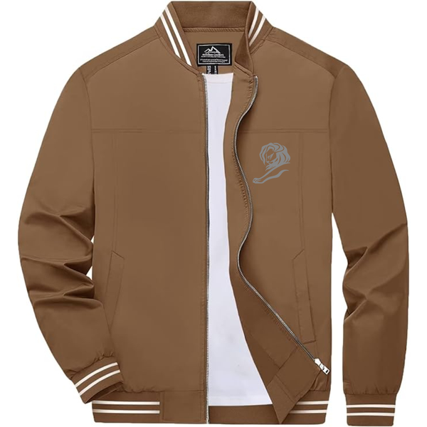 Men's   Cannes Lions Lightweight Zip-Up Bomber Jacket with Ribbed Collar and Cuffs Versatile Casual Outerwear