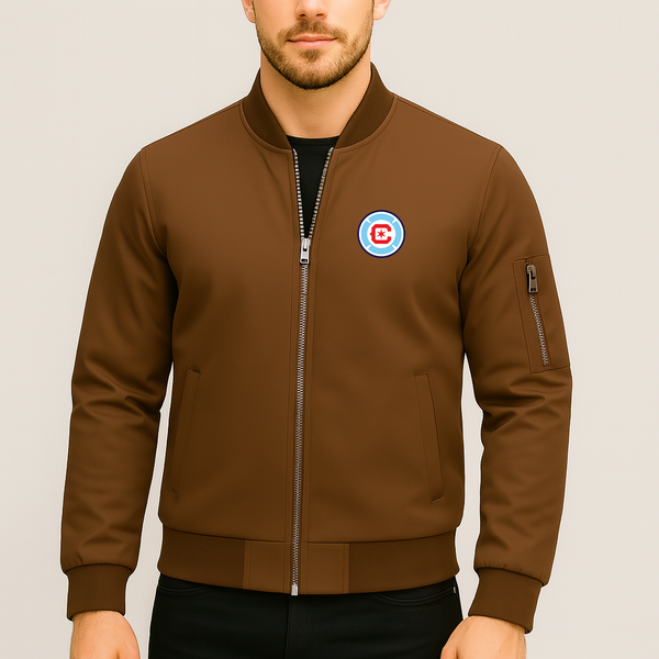 Men's Chicago Fire Soccer Lightweight Bomber Jacket Windbreaker Softshell Varsity Jacket Coat