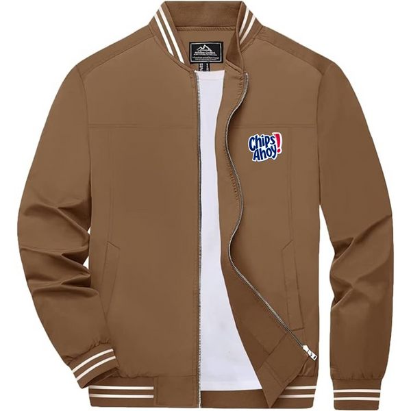 Men's  Chips Ahoy  Lightweight Zip-Up Bomber Jacket with Ribbed Collar and Cuffs Versatile Casual Outerwear