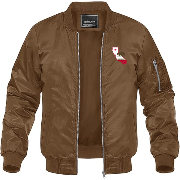 Men's California Bear Map Lightweight Bomber Jacket Windbreaker Softshell Varsity Jacket Coat