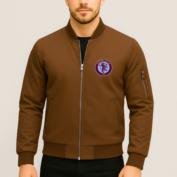 Men's Aston Villa FC Lightweight Bomber Jacket Windbreaker Softshell Varsity Jacket Coat