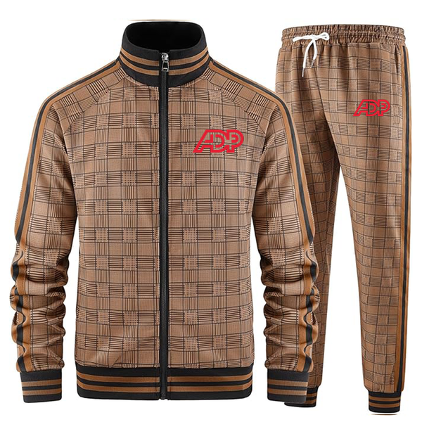 Men's ADP Full-zip Long Sleeve Plaid Track Jackets and Pants 2 Piece