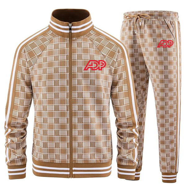 Men's ADP Full-zip Long Sleeve Plaid Track Jackets and Pants 2 Piece