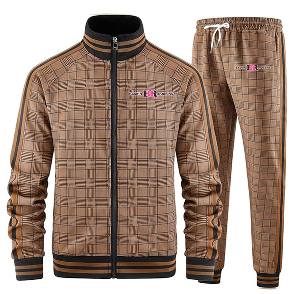 Men's Baskin-Rоbbins Full-zip Long Sleeve Plaid Track Jackets and Pants 2 Piece