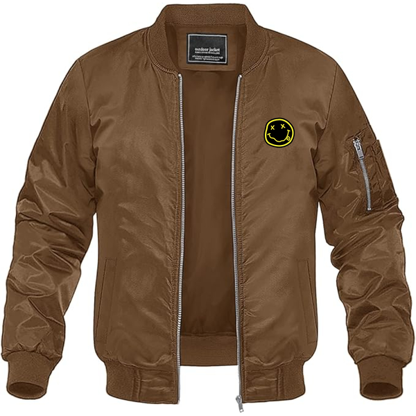 Men's Nirvana Yellow and Black Face Lightweight Bomber Jacket Windbreaker Softshell Varsity Jacket Coat