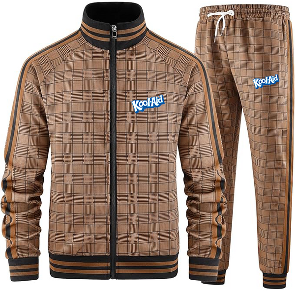 Men's kool-Aid Tracksuits Full-zip Long Sleeve Plaid Track Jackets and Pants 2 Piece