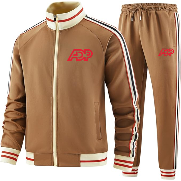 Men's ADP Tracksuit with Bold Striped Accents and Zippered Front