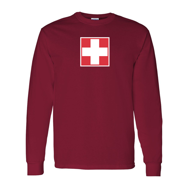 Men's Switzerland National Football Soccer Team Gildan Heavy Cotton Long Sleeve T-Shirt