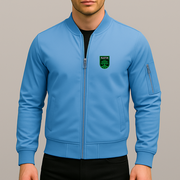 Men's Austin FC Lightweight Bomber Jacket Windbreaker Softshell Varsity Jacket Coat
