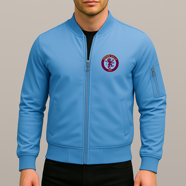 Men's Aston Villa FC Lightweight Bomber Jacket Windbreaker Softshell Varsity Jacket Coat