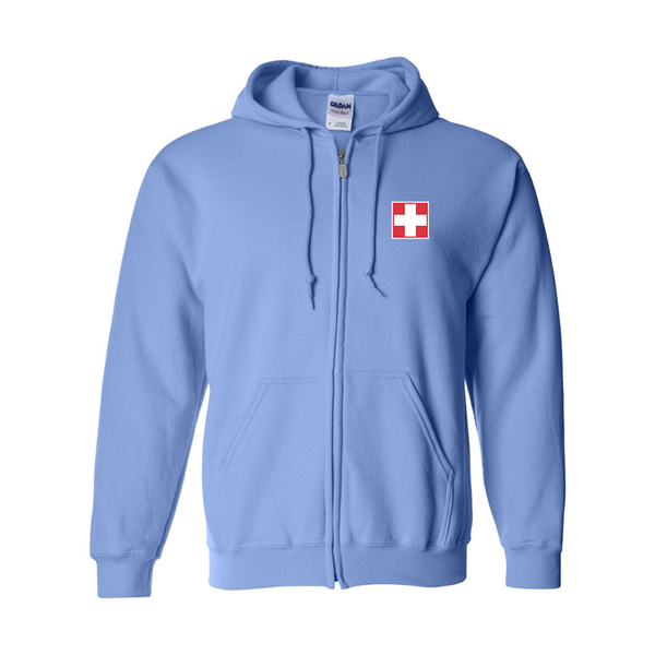 Men's Switzerland National Football Soccer Team Gildan  Heavy Blend Full Zip Hooded Sweatshirt