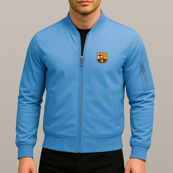 Men's F.C. Barcelona Soccer Lightweight Bomber Jacket Windbreaker Softshell Varsity Jacket Coat