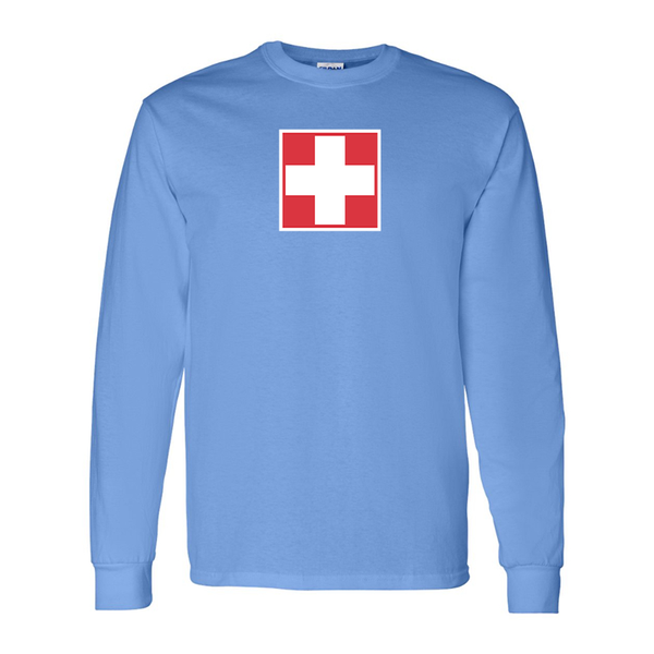 Men's Switzerland National Football Soccer Team Gildan Heavy Cotton Long Sleeve T-Shirt