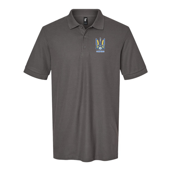 Men's Ukraine National Football Soccer Team Gildan Hammer Pique Polo