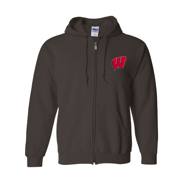Men's Wisconsin Badgers Gildan  Heavy Blend Full Zip Hooded Sweatshirt