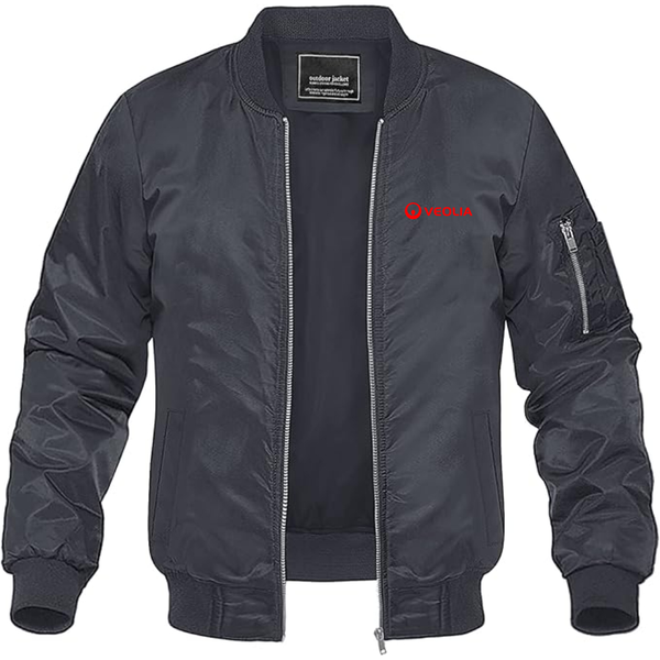 Men's Veolia Logo Lightweight Bomber Jacket Windbreaker Softshell Varsity Jacket Coat