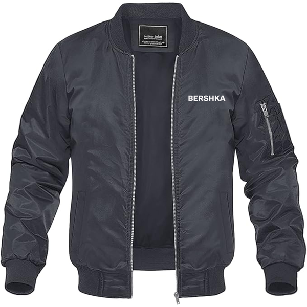 Men's Bershka Logo Lightweight Bomber Jacket Windbreaker Softshell Varsity Jacket Coat