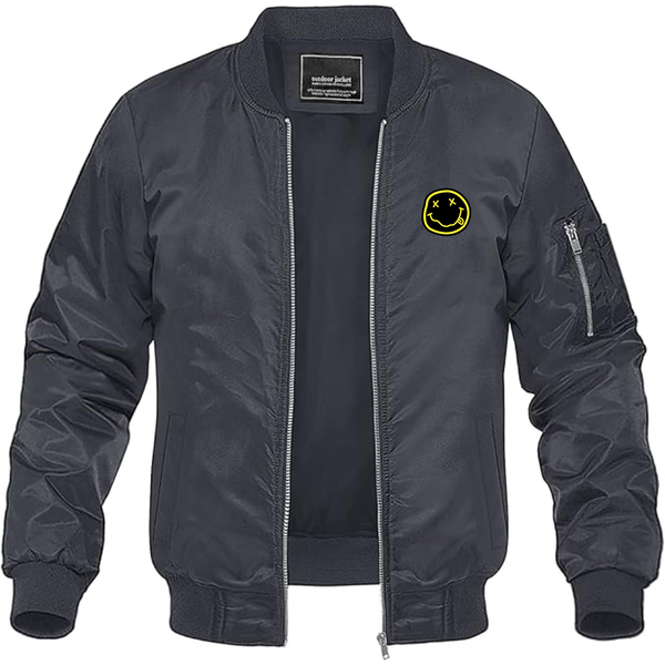 Men's Nirvana Yellow and Black Face Lightweight Bomber Jacket Windbreaker Softshell Varsity Jacket Coat