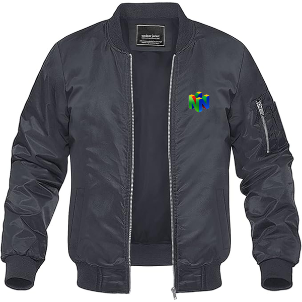 Men's Nintendo N64   Logo Lightweight Bomber Jacket Windbreaker Softshell Varsity Jacket Coat