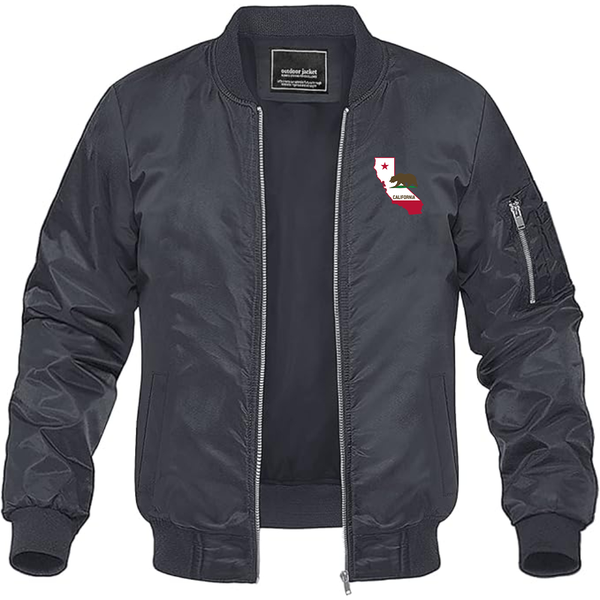 Men's California Bear Map Lightweight Bomber Jacket Windbreaker Softshell Varsity Jacket Coat