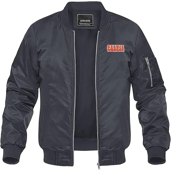 Men's Stevie-Wonder Lightweight Bomber Jacket Windbreaker Softshell Varsity Jacket Coat