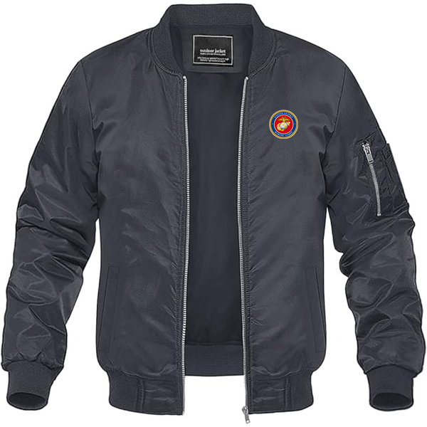 Men's USMC Emblem Lightweight Bomber Jacket Windbreaker Softshell Varsity Jacket Coat