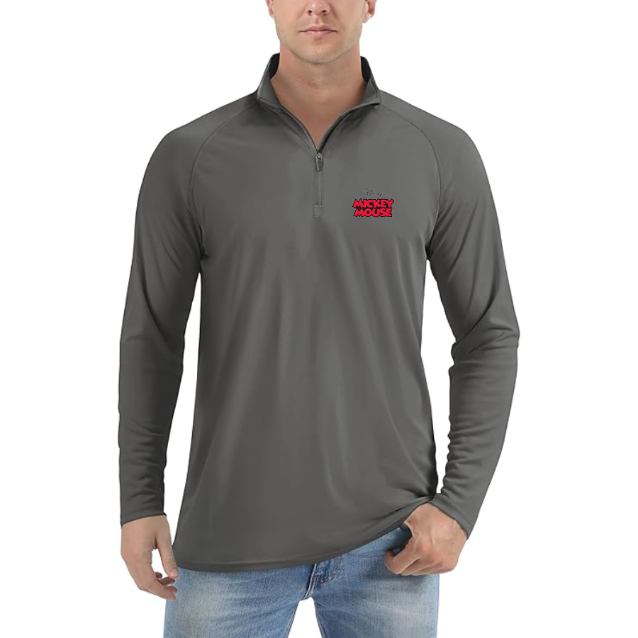 Men’s Mickey Mouse Disney Cartoon -  Lightweight Quarter-Zip Athletic Shirt – Long Sleeve Polyester Wear