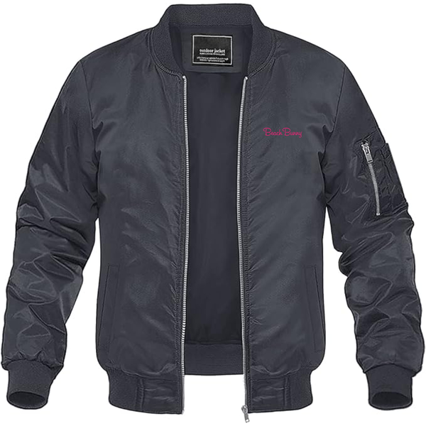 Men's Beach Bunny Logo Lightweight Bomber Jacket Windbreaker Softshell Varsity Jacket Coat