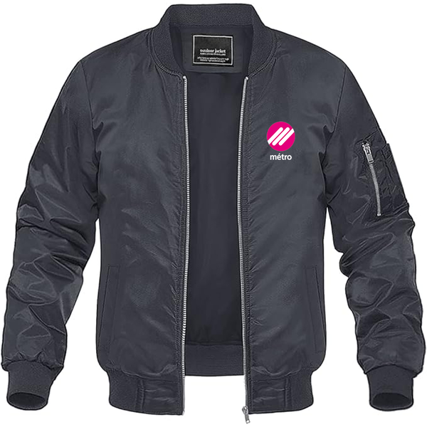 Men's Lausanne Métro Logo Lightweight Bomber Jacket Windbreaker Softshell Varsity Jacket Coat
