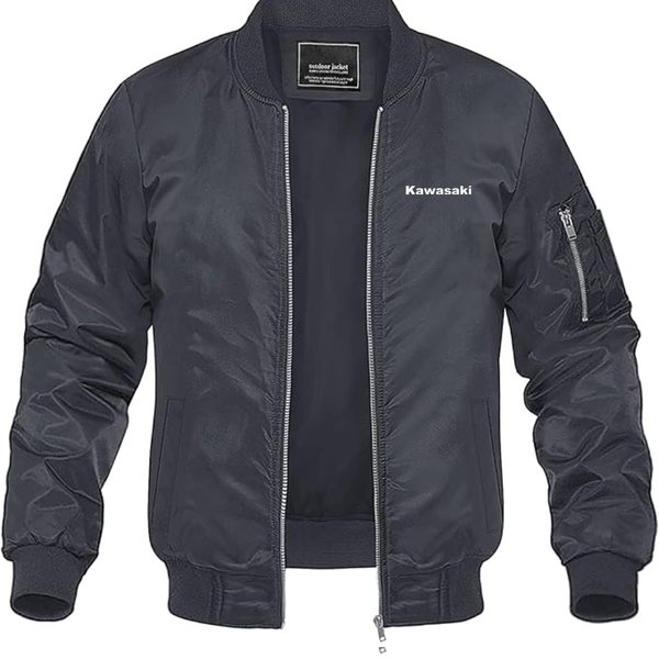 Men's Kawasaki Logo Lightweight Bomber Jacket Windbreaker Softshell Varsity Jacket Coat