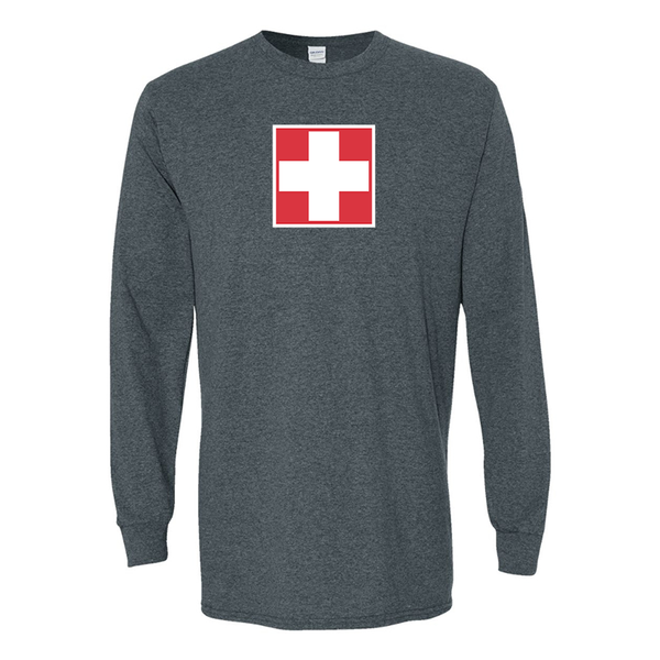 Men's Switzerland National Football Soccer Team Gildan Heavy Cotton Long Sleeve T-Shirt
