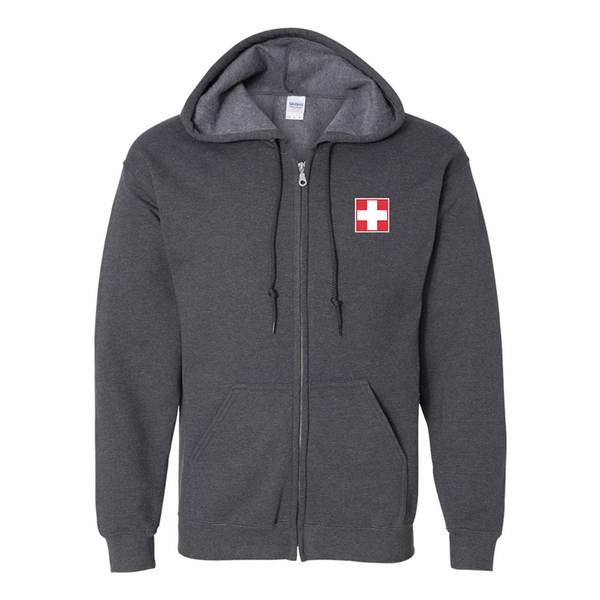 Men's Switzerland National Football Soccer Team Gildan  Heavy Blend Full Zip Hooded Sweatshirt