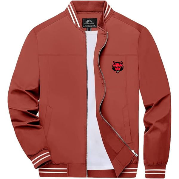 Men's  Arkansas State Red Wolves Lightweight Zip-Up Bomber Jacket with Ribbed Collar and Cuffs Versatile Casual Outerwear
