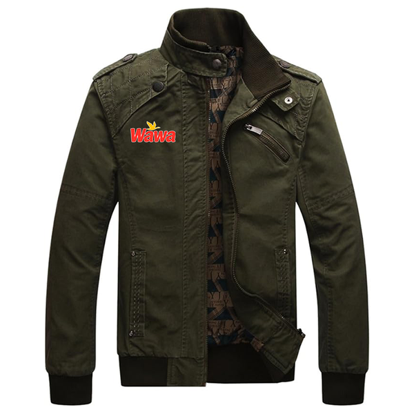 Men's  Wawa Gas Station Dwar Casual Washed Cotton Military Outdoor Jackets with Shoulder Straps