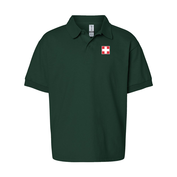 Youth  Switzerland National Football Soccer Team Gildan Dry Blend Jersey Polo