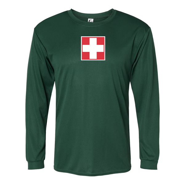 Men's Switzerland National Football Soccer Team  Performance Long Sleeve T-Shirt
