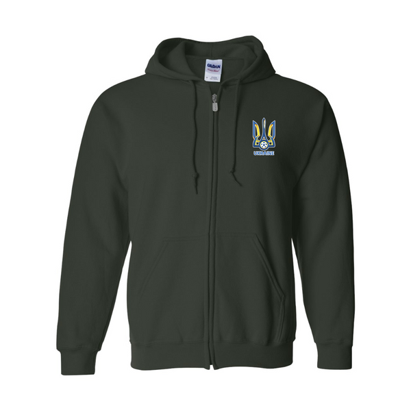 Men's Ukraine National Football Soccer Team Gildan  Heavy Blend Full Zip Hooded Sweatshirt